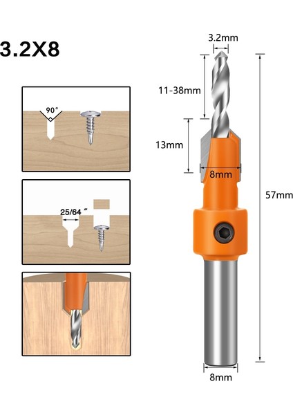 8 4 1 Adet 8mm Shank Havşa Matkap Uçları Havşa Başlı Delme Ucu Ağaç Işleme Matkap 2.8,3,3.2,3.5,4mm (Yurt Dışından)