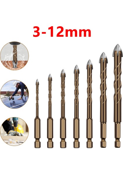 10MM 3-12MM Çapraz Altıgen Kiremit Matkap Uçları Seti Cam Seramik Beton Delik Açıcı Tuğla Sert Alaşım Üçgen Bit Araç Kiti (Yurt Dışından)
