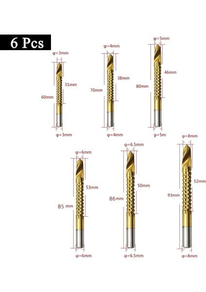6 Adet 6 Parça Büküm Matkap Uçları Seti Tırtıklı Kanal Açma Kesme Musluğu Spiral Testere Ahşap Metal Plastik Delik Testere Titanyum Hss Matkap Ucu (Yurt Dışından) modelleri