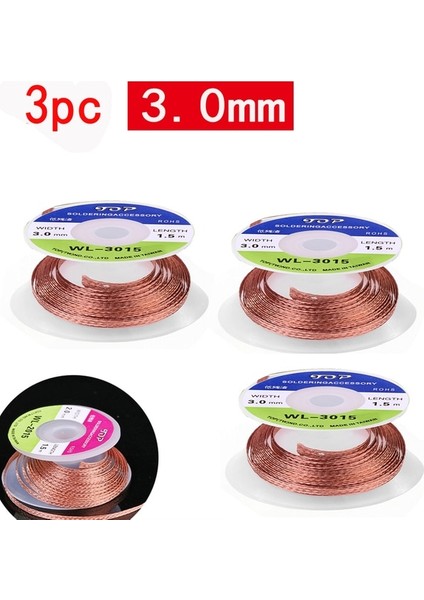 3 Adet 3.0mm 1.5m Lehim Sökücü Örgü Lehim Sökücü Fitil Düşük Kalıntı Kalay Şerit Tamir Araçları Doğru Maksimum Kalay Emme Kapasitesini Sağlayın (Yurt Dışından)