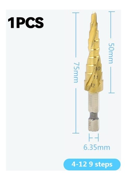4-12-S-9 3 Adet/takım 3-12MM 4-12MM 4-20MM Hss Düz Oluk Adım Matkap Ucu Titanyum Kaplamalı Ahşap Metal Delik Kesici Çekirdek Delme Alet Takımı (Yurt Dışından)