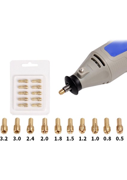 10 Adet/takım Mini Matkap Pirinç Collet Chuck Taşlama Aynası Döner Elektrikli Motor Şaftı Matkap Ucu Matkaplar Chuck Adaptörü 0.5-3.2mm (Yurt Dışından)