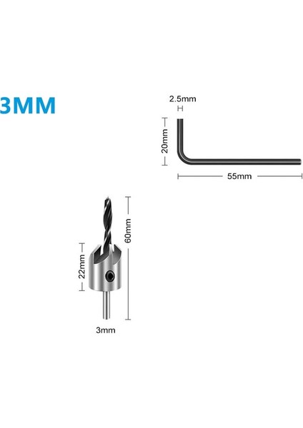 3mm Yuvarlak 3-10MM Havşa Matkap Ucu Flüt Yuvarlak Şaft Ayarlanabilir Konik Uçları Allen Anahtarı ile Ahşap Için Ağaç Işleme Sondaj Aracı (Yurt Dışından)