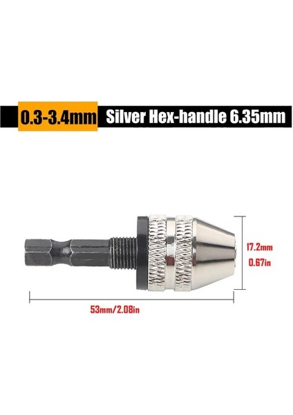 Gümüş 0.3-3.4 mm Mini Keyles Matkap Chuck Matkap Mili Tornavida Adaptörü Elektrikli Mikromotor Kelepçe Aracı Altıgen Şaft Matkap Chuck Matkap Adaptörü (Yurt Dışından)