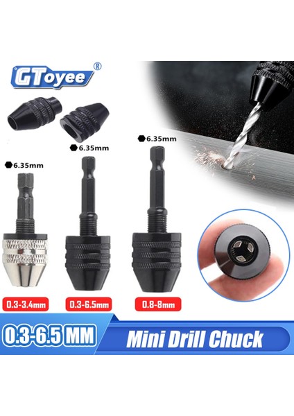 Gümüş 0.3-3.4 mm Mini Keyles Matkap Chuck Matkap Mili Tornavida Adaptörü Elektrikli Mikromotor Kelepçe Aracı Altıgen Şaft Matkap Chuck Matkap Adaptörü (Yurt Dışından)
