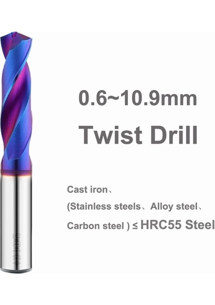 HRC65 2.1mm Yzh Karbür Büküm Matkap 1.0-10.9mmdiameter HRC65 Tungsten Cnc Delme Metal Çelik Delik Için Genel Saplama ve Düz Sap (Yurt Dışından)