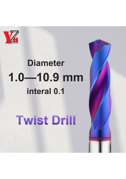 HRC65 2.1mm Yzh Karbür Büküm Matkap 1.0-10.9mmdiameter HRC65 Tungsten Cnc Delme Metal Çelik Delik Için Genel Saplama ve Düz Sap (Yurt Dışından)