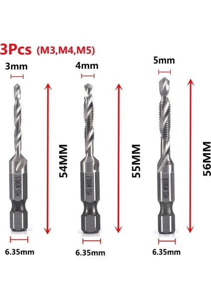 3 Adet-M3-M4-M5 M3-M10 Vida Dokunun Matkap Uçları Hss Musluklar Havşa Çapak Alma Seti Metrik Kombinasyonu Bit Yüksek Hız Çelik 1/4 In Hızlı Değişim Hex (Yurt Dışından)