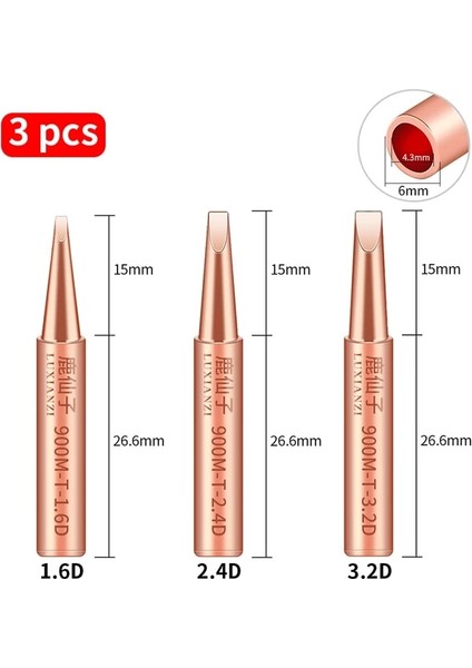 3 Adet Luxıanzı 3/4/5 Adet 900-T Saf Bakır Havya Ucu K/sk/ı/ıs/2.4d/3.2d Kaynak Kafası Bga Rework Istasyonu Lehimleme Aracı Kiti (Yurt Dışından)