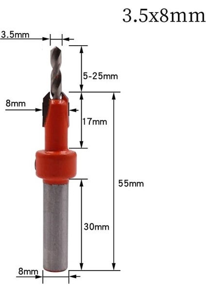 3.5X8MM 8mm Yuvarlak Şaft Hss Ağaç Işleme Havşa Yönlendirici Bit Vida Extractor Remon Yıkım Ağaç Işleme Freze Kesicisi Ucu Araçları (Yurt Dışından)