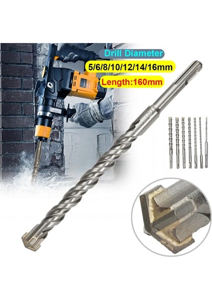 14MM 160MM Elektrikli Darbeli Matkap Uçları 5/6/8/10/12/14/16MM Çapraz Tip Tungsten Çelik Alaşımlı Sds Plus Duvar Beton Kaya Taş (Yurt Dışından)