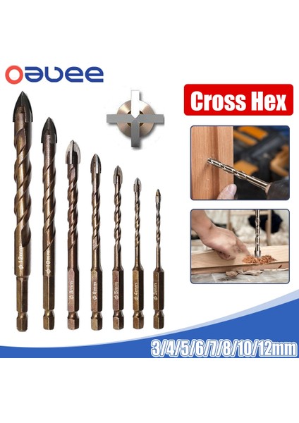 7mm Oauee Çapraz Altıgen Kiremit Uçları Seti Cam Seramik Beton Delik Açıcı Sert Alaşım Üçgen Matkap Metal Matkap Uçları Çelik 3-12MM (Yurt Dışından) fiyatları