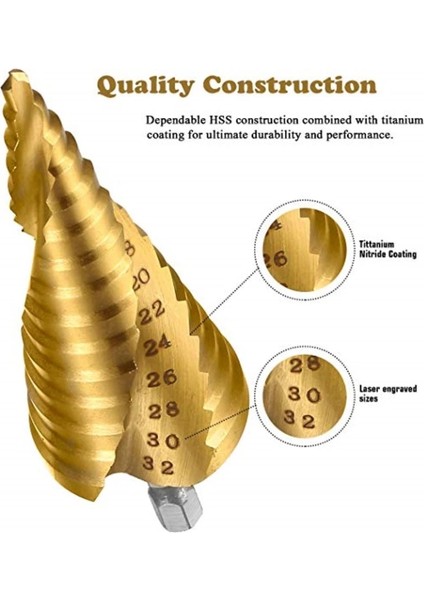 4-20 mm Hss Spiral Yivli Titanyum Kaplamalı Adım Matkap Ucu Spiral Flüt Hex Shank Ahşap Metal Delik Kesici Evrensel Elektrikli El Aletleri 4-12/20/32 (Yurt Dışından)