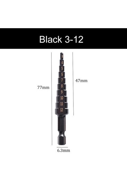 Siyah 3-12 3-12MM 4-12MM 4-20MM Hss Adım Matkap Ucu Seti Siyah Düz Oluk Delme Ucu Titanyum Kaplamalı Ahşap Metal Delik Kesici Çekirdek Matkap (Yurt Dışından)
