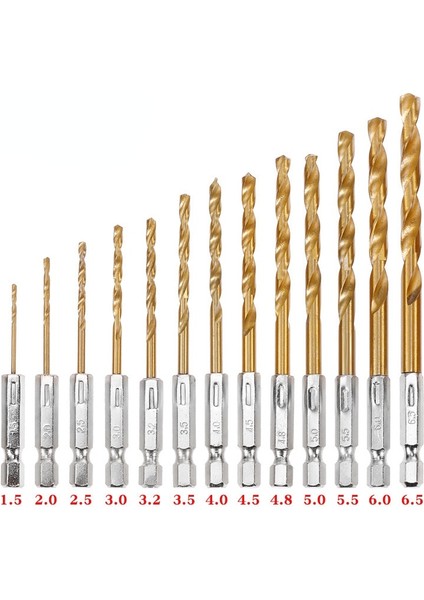 3.5mm Hss Yüksek Hız Çeliği Titanyum Kaplamalı Matkap Ucu Seti 1/4 Hex Shank 1.5mm-6.5mm Altıgen Saplı Büküm Matkap (Yurt Dışından)
