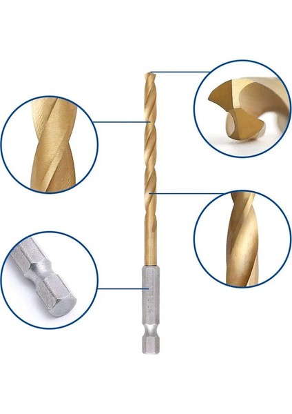 3.5mm Hss Yüksek Hız Çeliği Titanyum Kaplamalı Matkap Ucu Seti 1/4 Hex Shank 1.5mm-6.5mm Altıgen Saplı Büküm Matkap (Yurt Dışından)