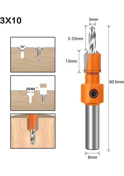 1 Adet 3X10 6 Boyutu Havşa Matkap Ucu Seti Marangozluk Aletleri Havşa Havşa Lavabo Ucu 10MM Genişlik Ağaç Işleme Ahşap Havşa Matkap (Yurt Dışından)