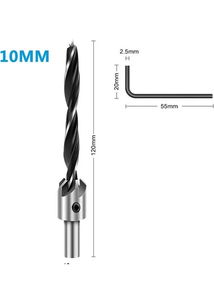 10MM Yuvarlak 3-10MM Havşa Matkap Ucu Flüt Yuvarlak Şaft Ayarlanabilir Konik Uçları Allen Anahtarı ile Ahşap Için Ağaç Işleme Sondaj Aracı (Yurt Dışından)