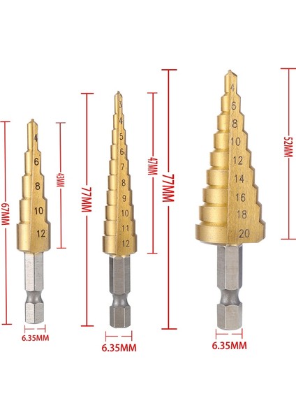 Siyah 4-12 3-12MM 4-12MM 4-20MM Hss Düz Oluk Adım Matkap Ucu Seti Titanyum Kaplamalı Ahşap Metal Delik Kesici Çekirdek Matkap Ucu Seti (Yurt Dışından) modelleri