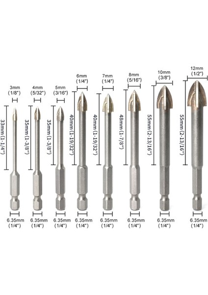 Gümüş 6mm Çapraz Altıgen Kiremit Uçları Cam Seramik Beton Delik Açıcı Alaşım Üçgen Matkap Boyutu 3/4/5/6/7/8/10/12MM Elektrikli El Aletleri Aksesuarları (Yurt Dışından)