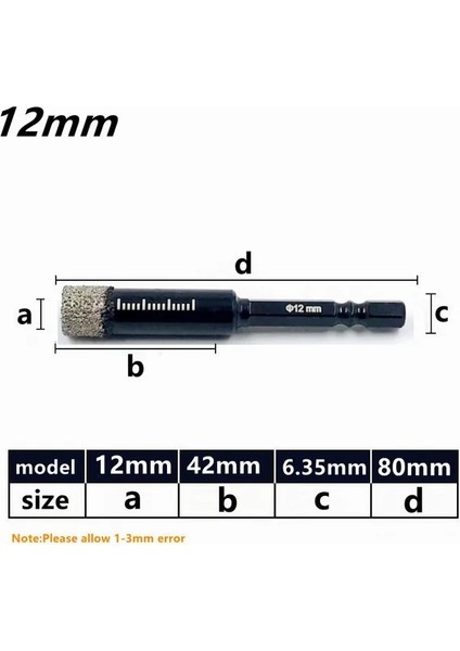 12MM (1 Adet) 5MM-16MM Vakum Lehimli Elmas Kuru Matkap Uçları Delik Testere Kesici Granit Mermer Seramik Karo Cam Elektrikli El Aletleri Aksesuarları (Yurt Dışından)