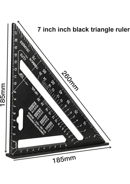 Siyah Inç Üçgen Cetvel 7 Inç Üçgen Kare Marangoz Iletki 90 Derece Sağ Açı Cetvel Inşaat Araçları Cetvel (Yurt Dışından)