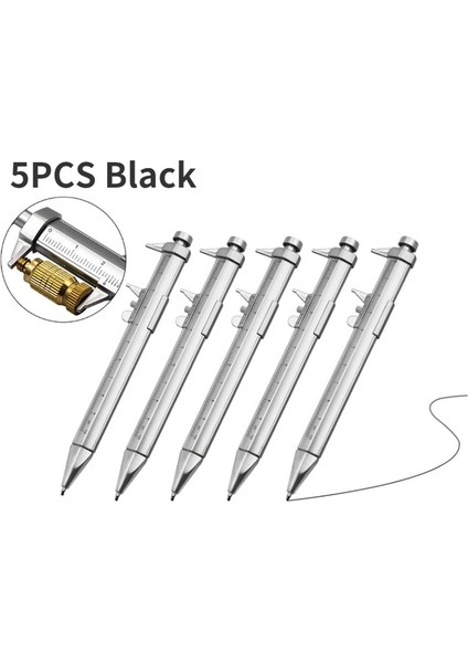 5 Adet Siyah 1-5 Adet Çok Fonksiyonlu Kumpas Kalemi 0-100 Sürmeli Kumpas Silindiri Tükenmez 1.0mm Mavi Siyah Öğrenci Kırtasiye Ölçüm Araçları (Yurt Dışından)