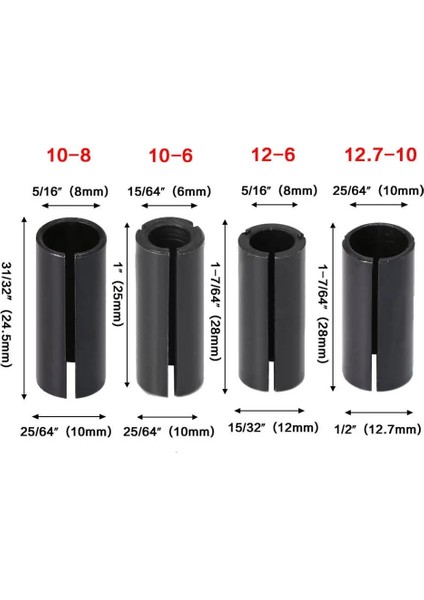 12 - 10 1 Adet Cnc Yönlendirici Bit Yüksek Hassasiyetli Adaptör Pens Freze Kesicisi Aracı Adaptörleri Tutucu 6mm 6.35MM 7mm 8mm 9.5mm 10MM 12MM 12.7mm (Yurt Dışından) modelleri