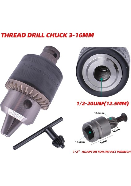 24 Unf 0.8-10MM-E Matkap Aynası Matkap Aynası Adaptörü Darbeli Anahtarı Elektrikli Matkap'a Dönüştürün - 1/2"-20UNF 3/8"-24UNF Dişli 3 Çeneli Ayna (Yurt Dışından) modelleri