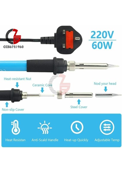 Havya Ucu Ab 60W Termostat Elektrikli Havya 936 Elektrikli Havya Ev Ayarlanabilir Sıcaklık Kaynak Tabancası Tamir Araçları 55S (Yurt Dışından)