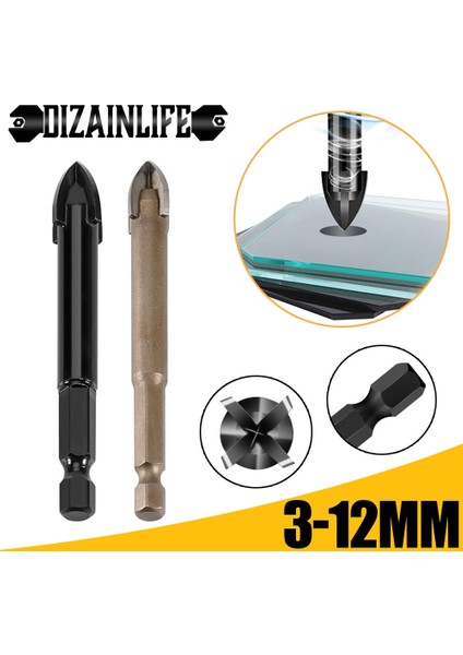 Kahverengi 12MM Çapraz Hex Kiremit Uçları Cam Seramik Beton Delik Açıcı Alaşım Üçgen Matkap 3/4/5/6/7/8/10/12MM Delik Testere Ağaç Işleme Araçları (Yurt Dışından)