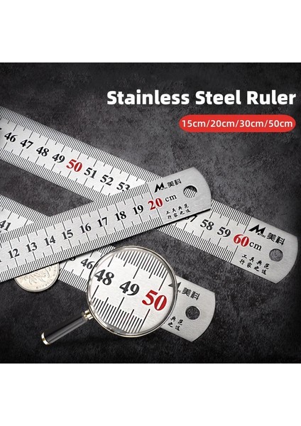 150MM Çift Taraflı Düz Cetvel Paslanmaz Çelik Santimetre Inç Ölçekli Metrik Cetvel Hassas Ağaç Işleme Ölçme Aracı 15/20/50 cm (Yurt Dışından)