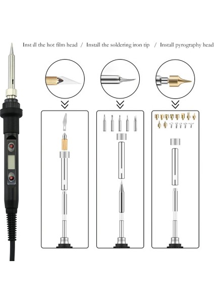 Set-1 110V Us Plug 60W/80W Elektrikli Havya Ayarlanabilir Sıcaklık Ahşap Yakma Oyma Pirografi Kalem Seti Seti 28 In 1 Onarım Aracı (Yurt Dışından)