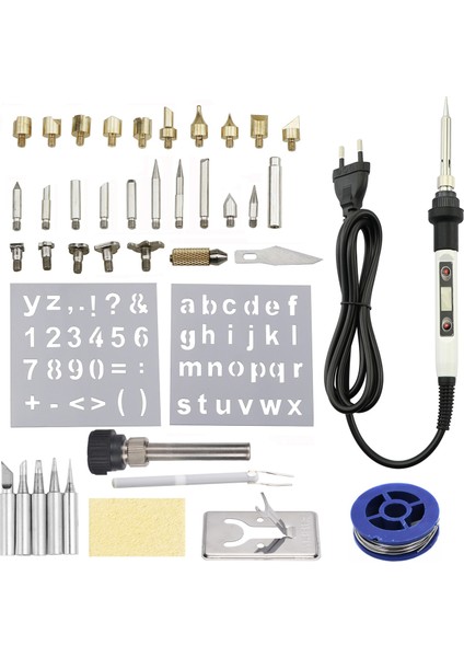 Set-1 110V Us Plug 60W/80W Elektrikli Havya Ayarlanabilir Sıcaklık Ahşap Yakma Oyma Pirografi Kalem Seti Seti 28 In 1 Onarım Aracı (Yurt Dışından)