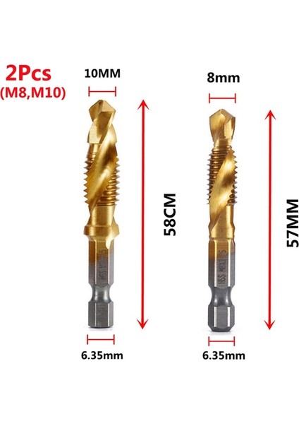 2 ADET-M8-M10 M3-M10 Vida Dokunun Matkap Uçları Hss Musluklar Havşa Çapak Alma Seti Metrik Kombinasyonu Bit Yüksek Hız Çeliği 1/4 In Hızlı Değişim Hex (Yurt Dışından)