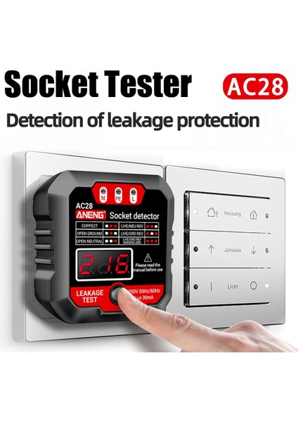 Siyah Ab Tak Aneng AC28 Dijital Ekran Soket Test Cihazı Ingıltere Abd, Ab Tak Polarite Faz Kontrol Dedektörü Gerilim Testi Çok Fonksiyonlu Elektroskop (Yurt Dışından)