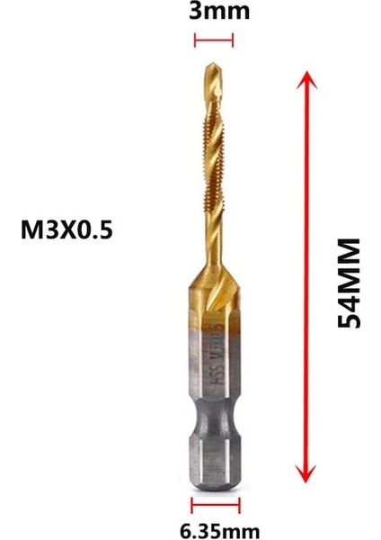 M3X0.5 M3-M10 Vida Dokunun Matkap Uçları Hss Musluklar Havşa Çapak Alma Seti Metrik Kombinasyon Bit Yüksek Hız Çeliği 1/4 In Hızlı Değişim Altıgen (Yurt Dışından)