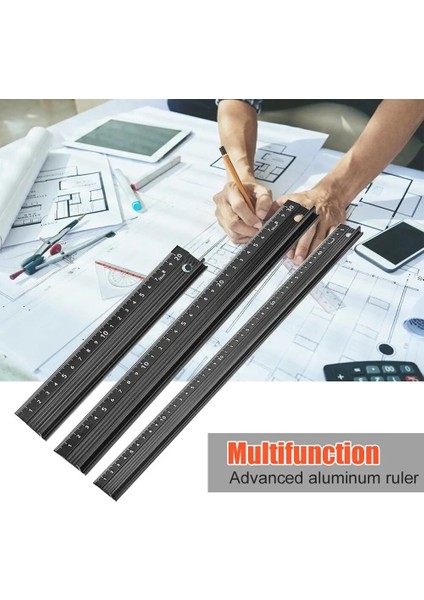 300MM Çok Fonksiyonlu Alüminyum Alaşımlı El Koruyucu Cetvel Kaymaz Düz Cetvel Ahşap Kesme Düz Cetvel Ağaç Işleme Cetvel Aracı (Yurt Dışından)