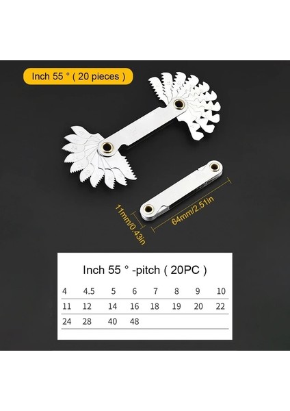 55 Derece Diş Aralığı Kesme Ölçer Ahşap Çalışma Aleti Seti Inç 55° Metrik Diş Ölçer Metrik Vida Diş Ölçer Ev Ölçme Aracı (Yurt Dışından)