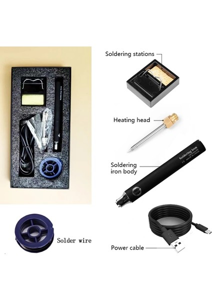 40G Renk Gösterildiği Gibi Beyaz Üç Renkli Isteğe Bağlı 8W ~ 10W USB Havya Seti Ayarlanabilir Sıcaklık Taşınabilir Ev Kaynak Lehim Onarım Aracı (Yurt Dışından)
