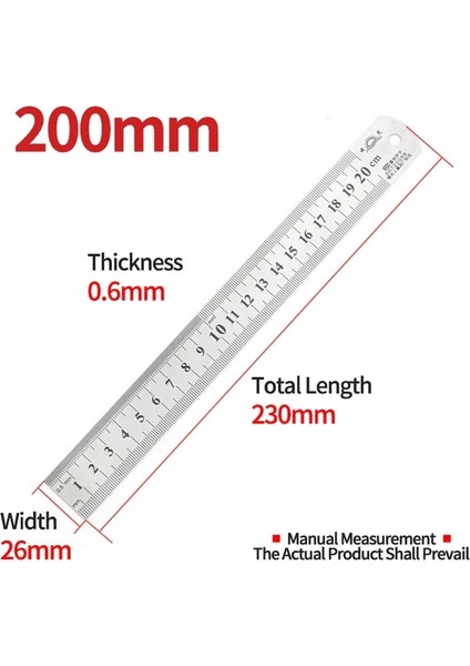 Cetvel 200MM 1 Adet Düz Kenar Çift Taraflı Ölçekli Metal Cetvel Yüksek Kaliteli Paslanmaz Çelik Ağaç Işleme Çizim Ölçme Araçları 0-15/25/30MM (Yurt Dışından)