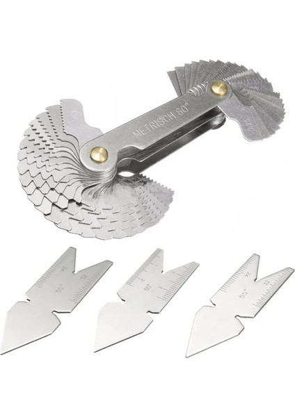 3 Adet Merkez Mastar 4 Adet Vida Dişi Pitch Kesme Ölçer Aracı Set Merkezi Gage 5560 Derece Inç Metrik Ölçme Ölçme Torna Araçları (Yurt Dışından)