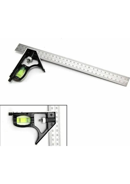 Gösterildiği Gibi 12 Inç Ayarlanabilir Kombinasyon Sağ Açı Cetvel 45/90 Derece Kabarcık Seviye Ölçer ile Ağaç Işleme Için Ölçme Aletleri (Yurt Dışından)