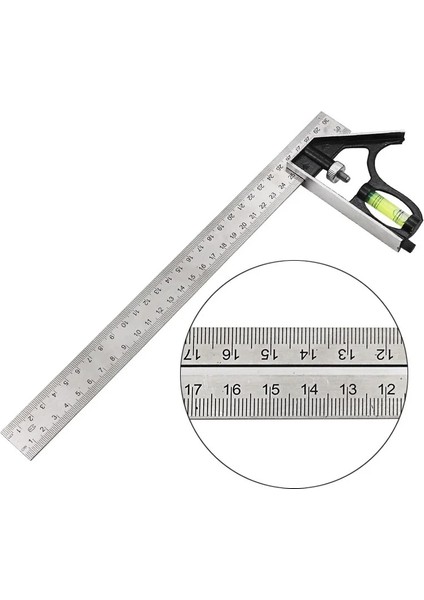 Gösterildiği Gibi 12 Inç Ayarlanabilir Kombinasyon Sağ Açı Cetvel 45/90 Derece Kabarcık Seviye Ölçer ile Ağaç Işleme Için Ölçme Aletleri (Yurt Dışından) modelleri