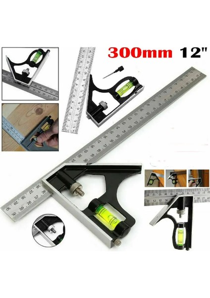Gösterildiği Gibi 12 Inç Ayarlanabilir Kombinasyon Sağ Açı Cetvel 45/90 Derece Kabarcık Seviye Ölçer ile Ağaç Işleme Için Ölçme Aletleri (Yurt Dışından) fırsatları