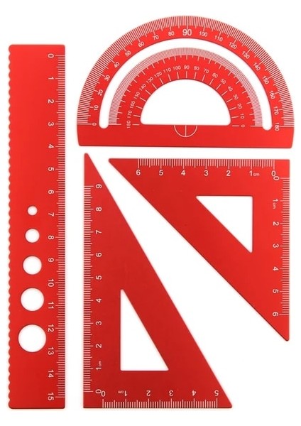 4in1 Cetvel Kırmızı Metal Cetvel Iletki 4 In 1 Alüminyum Alaşımlı Açı Cetvel Üçgen Cetvel Açı Ölçer Seti Kare Çok Fonksiyonlu Ölçme Araçları (Yurt Dışından)