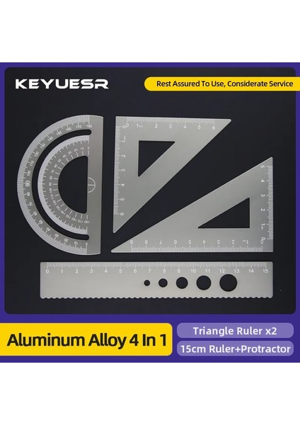 4in1 Cetvel Kırmızı Metal Cetvel Iletki 4 In 1 Alüminyum Alaşımlı Açı Cetvel Üçgen Cetvel Açı Ölçer Seti Kare Çok Fonksiyonlu Ölçme Araçları (Yurt Dışından)