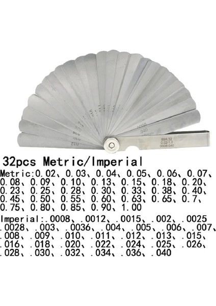 14 Adet 32/26/25/20 Bıçak Feeler Ölçer Metrik Boşluk Dolgu 0.02-1mm / 0.0008-0.040 Inç Gage Ölçüm Aracı Motor Supabı Ayarı Için (Yurt Dışından)