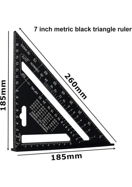 Siyah Metrık Üçgen Cetvel 7 Inç Üçgen Kare Marangoz Iletki 90 Derece Sağ Açı Cetvel Inşaat Araçları Cetvel (Yurt Dışından)