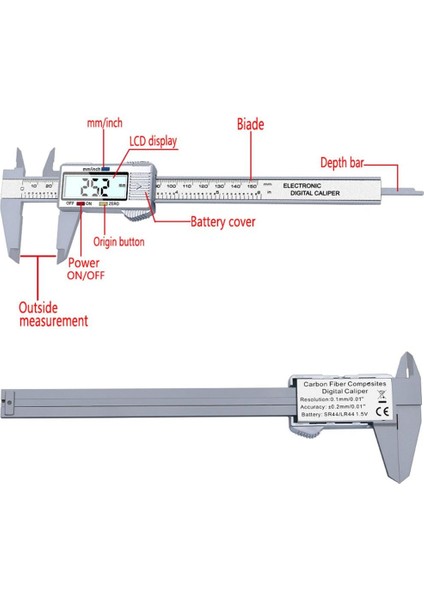 01 Dijital Kumpas Paslanmaz Çelik Elektronik Dijital Sürmeli Kumpaslar 0-150MM Hassas Mikrometre Ölçme Kumpas Göstergeleri (Yurt Dışından)